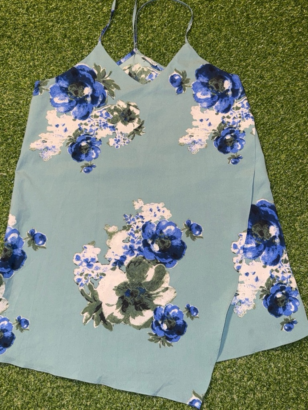 Floral Spaghetti Strap Tunic Top — Blue Floral